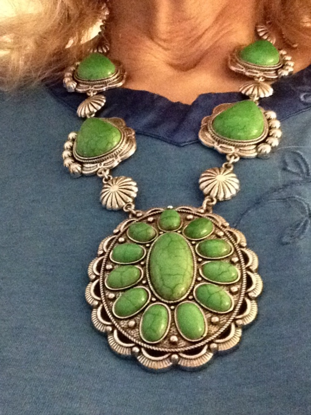 Big Beautiful Bold Green Southwestern Style Adjustable Necklace